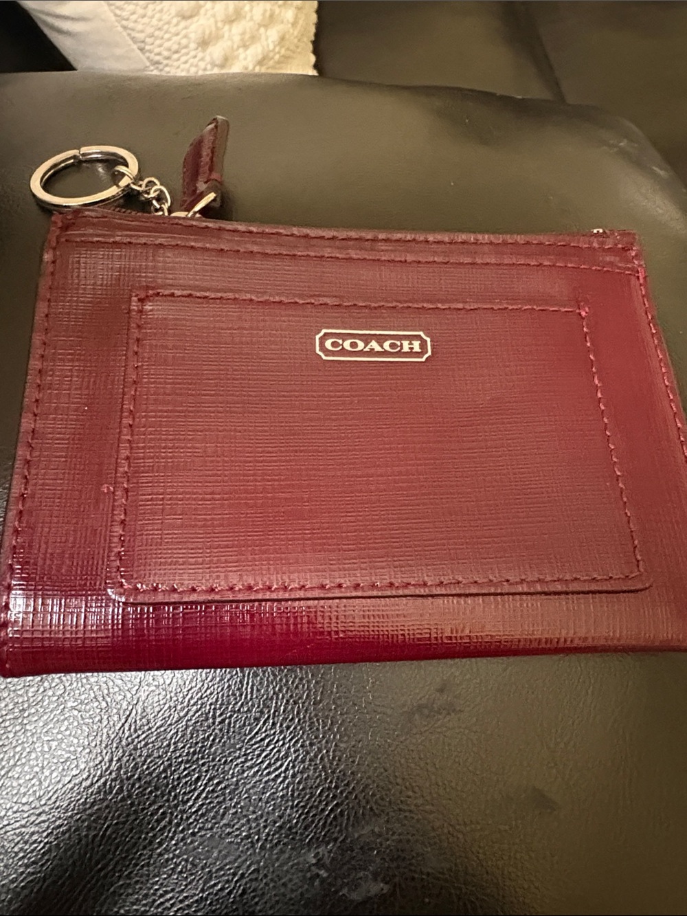 Coach Burgundy Leather Card Case with Key Ring
